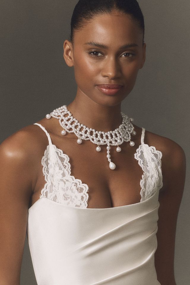 Hand-Woven Lace Freshwater Pearl Choker #2