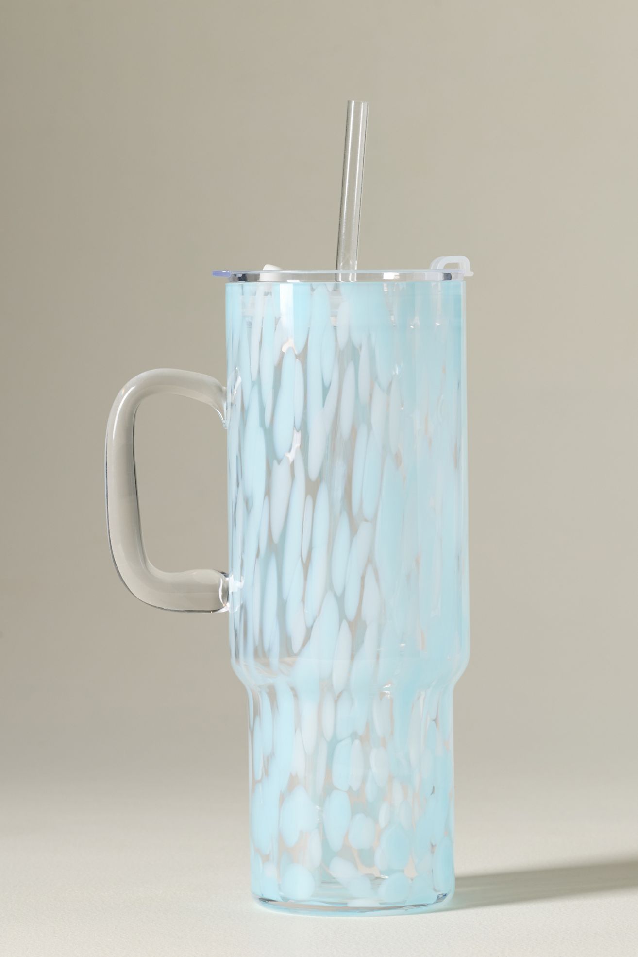 Confetti Glass Tumbler with Handle - Light Blue, One Size