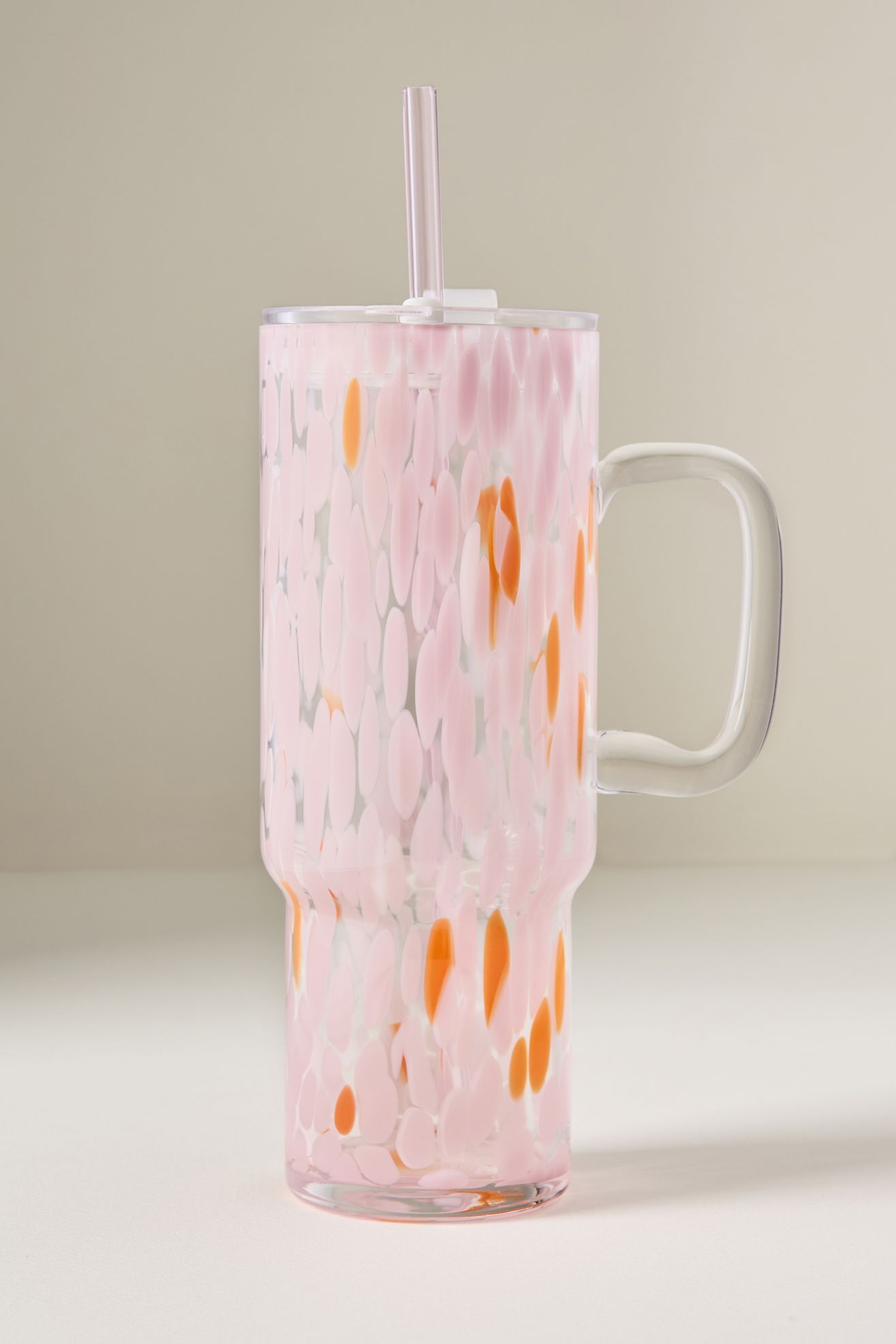 Confetti Glass Tumbler with Handle - Blush Pink, One Size