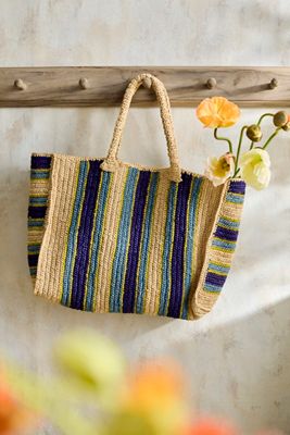 Striped Raffia Tote