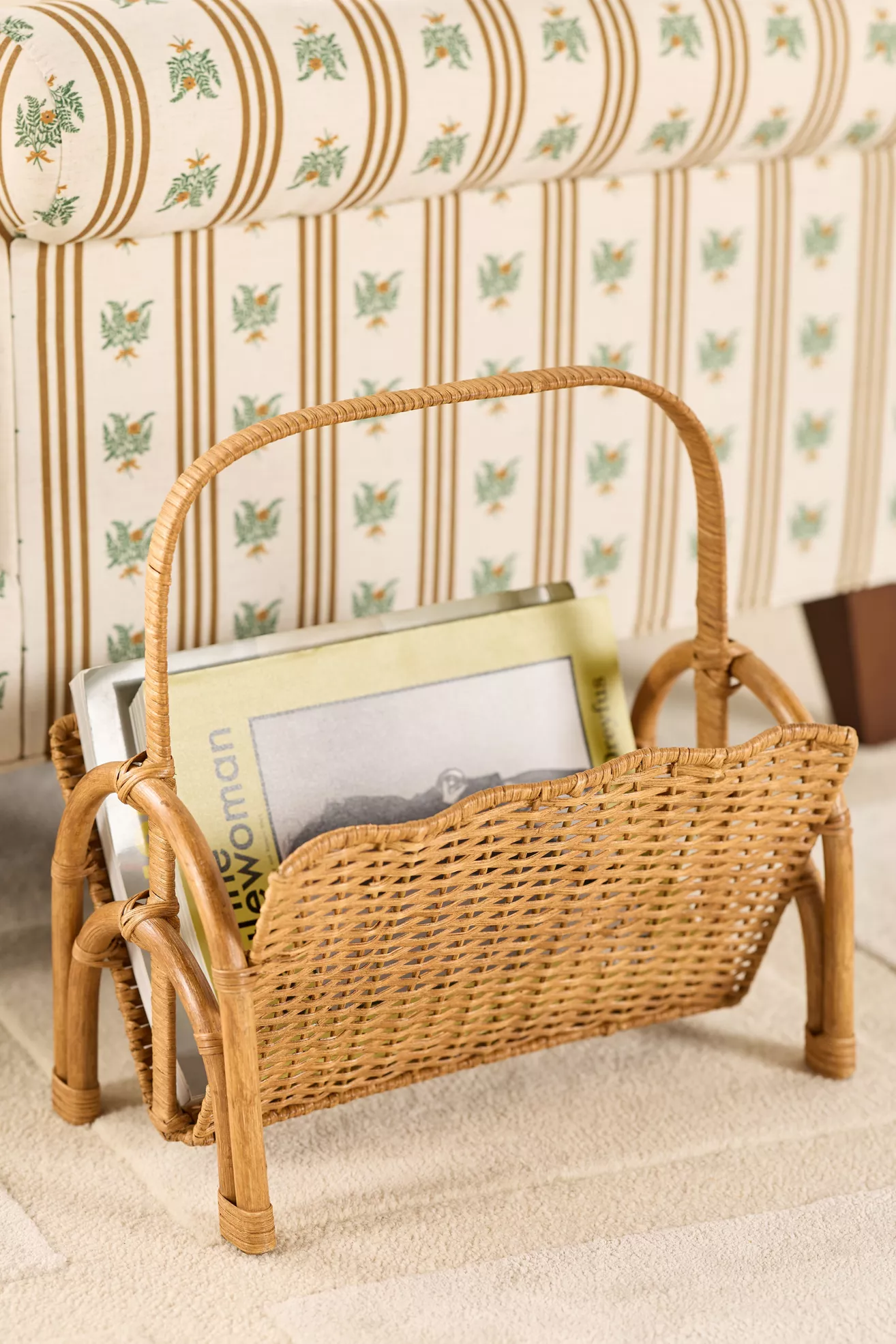 Ripple Rattan Magazine Basket with Handle