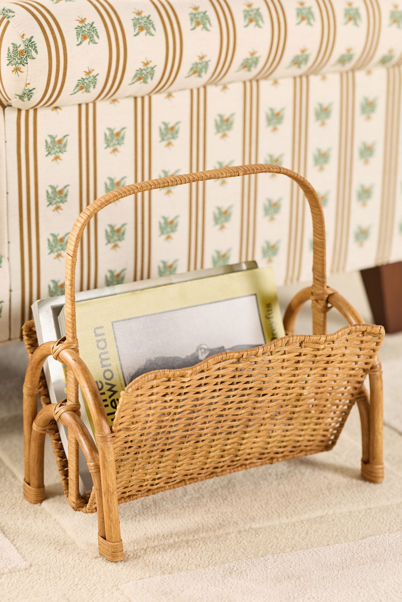 Ripple Rattan Magazine Basket with Handle - Natural, One Size