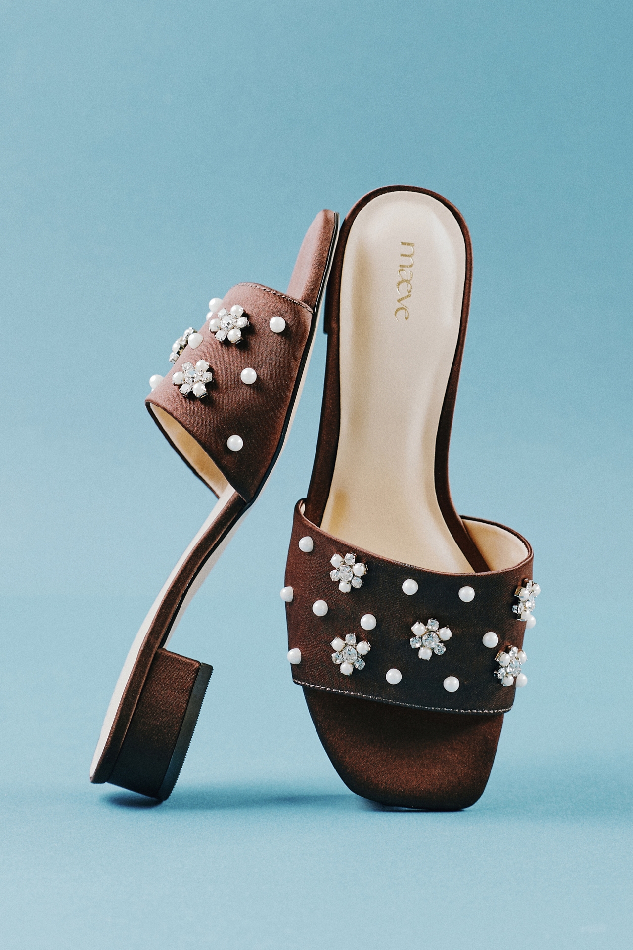 Satin Embellished Slide Sandals