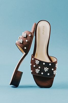 Satin Embellished Slide Sandals