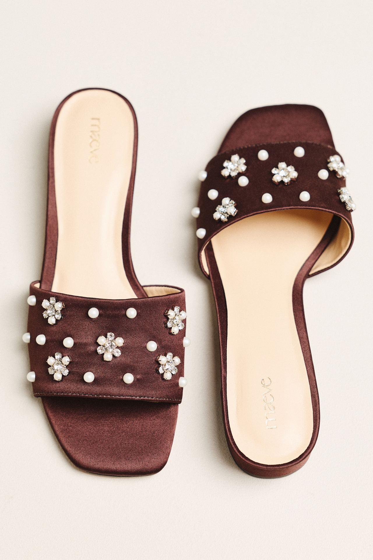 Satin Embellished Slide Sandals