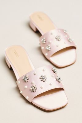 Satin Embellished Slide Sandals