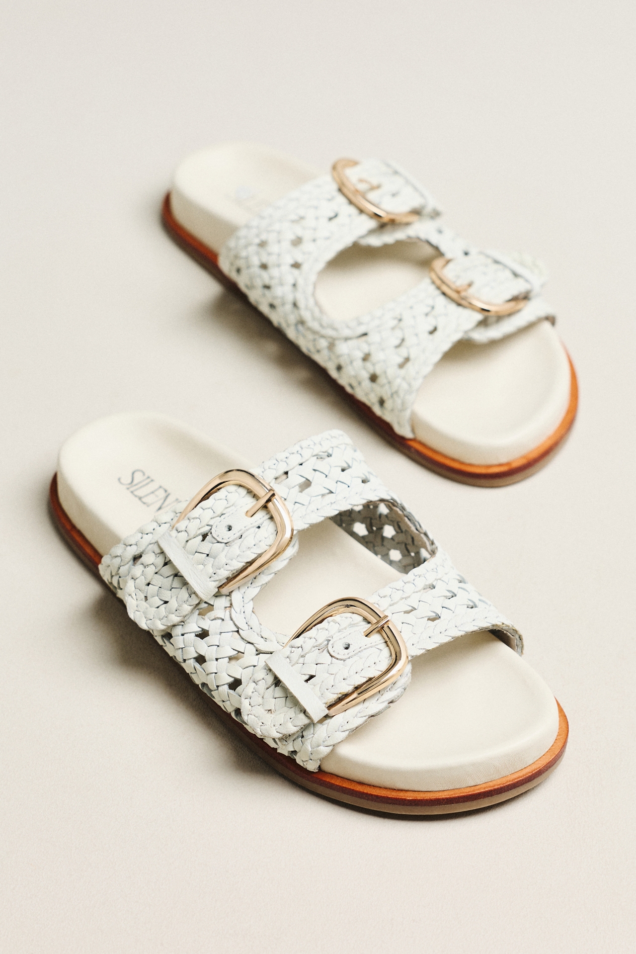 Silent D Woven Buckle Slide Sandals