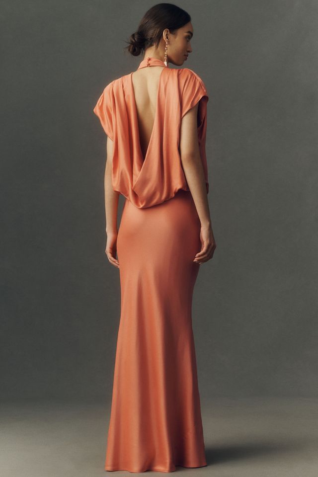 BHLDN Plunge Cowl-Neck Satin Maxi Dress #1