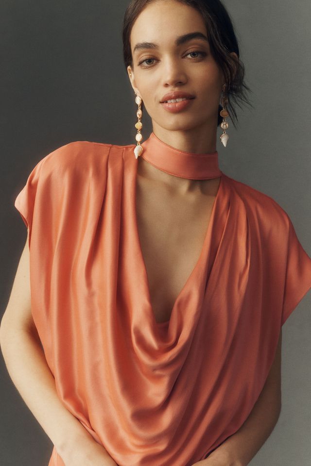 BHLDN Plunge Cowl-Neck Satin Maxi Dress #3