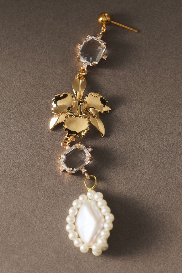 Twigs & Honey Crystal Gilded Orchid Drop Earrings #1