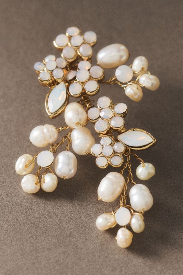Twigs & Honey Freshwater Pearl and Crystal Cluster Earrings #1