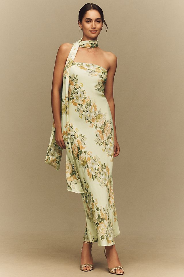 strapless scarf maxi dress Mew Mews Navarra Ruched 5% Spandex Please refer to care label for garment care instructions Teal Blue Floral Print Strapless