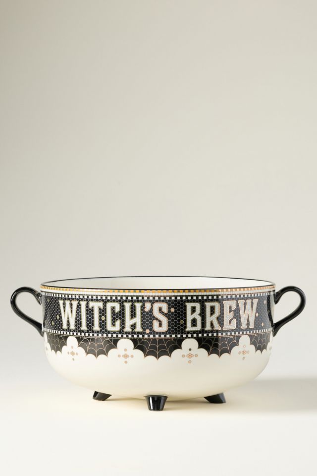 Bistro Tile Stoneware 24k Gold Accent Halloween Cauldron Candy Bowl #1