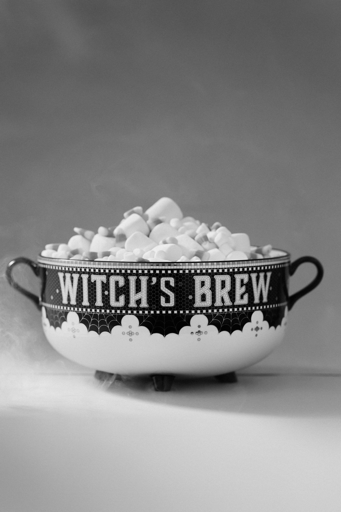Bistro Tile Stoneware 24k Gold Accent Halloween Cauldron Candy Bowl - Black & White Pattern, One Size