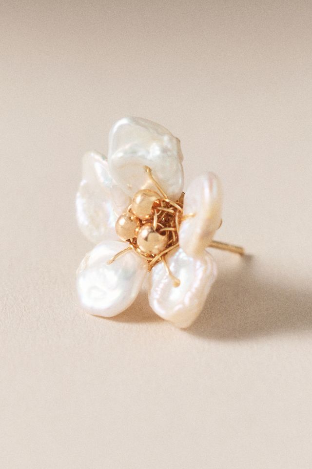 Freshwater Pearl Floral Stud Earrings | Anthropologie