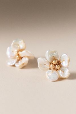 Freshwater Pearl Floral Stud Earrings
