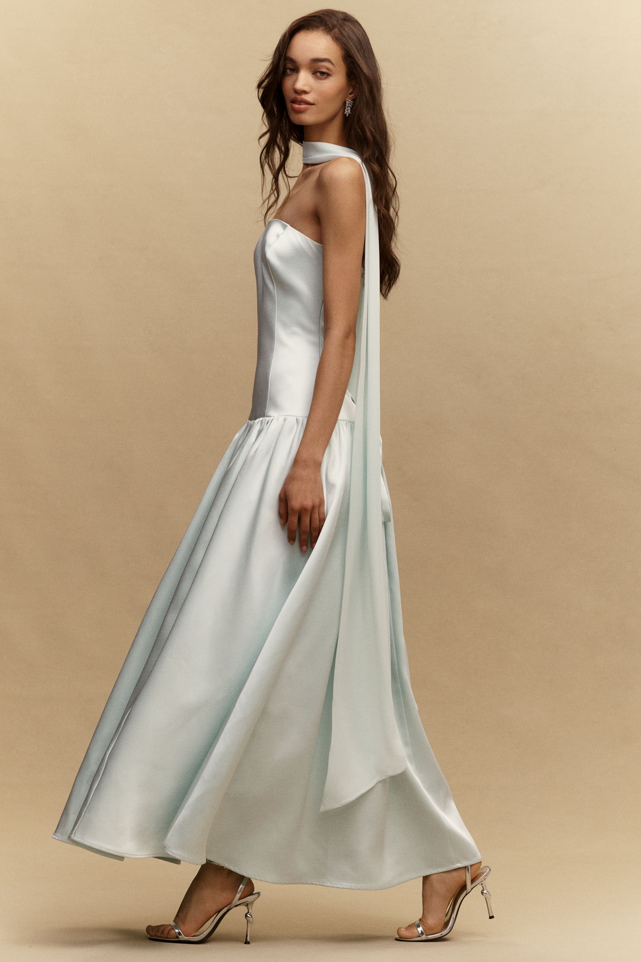 BHLDN Anna Drop-Waist Stretch Satin Maxi Dress