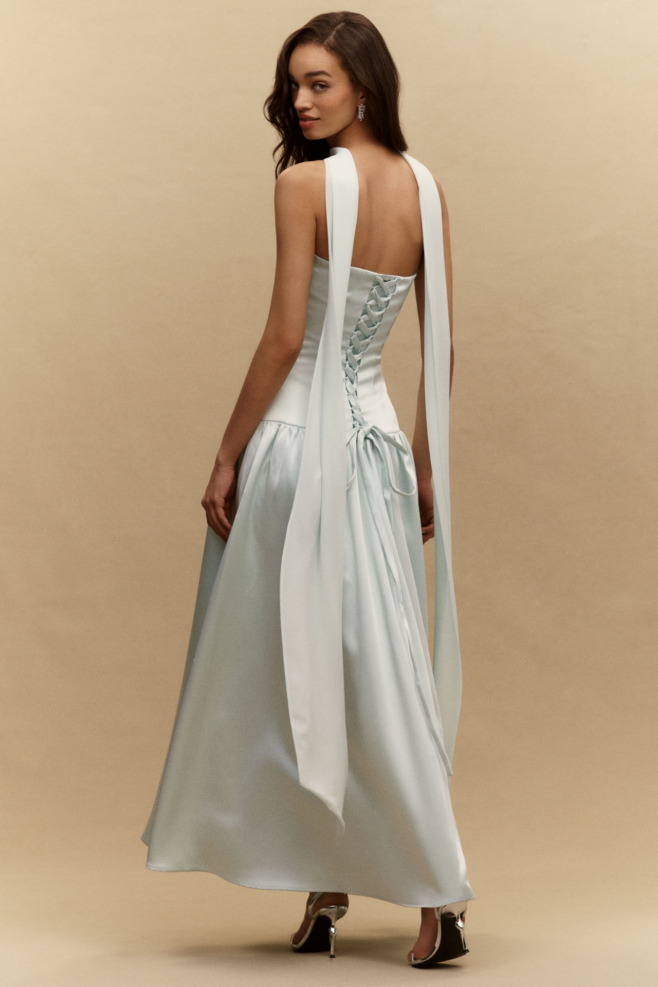 BHLDN Anna Drop-Waist Stretch Satin Maxi Dress