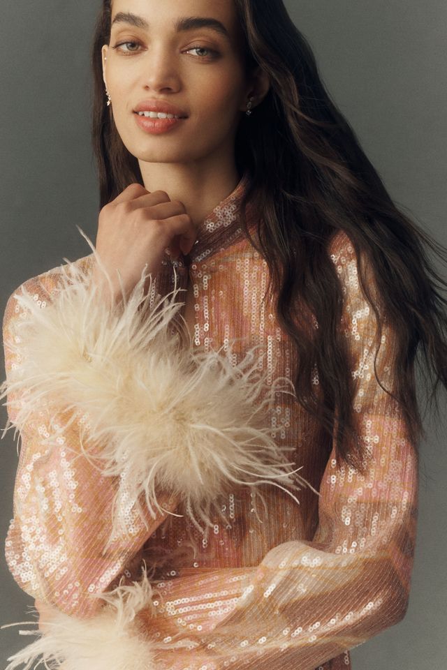Hutch Sequin Feather-Trim Mini Dress | Anthropologie