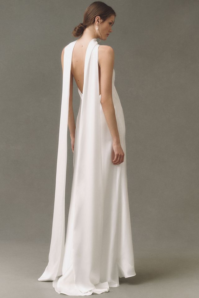 Jenny Yoo Satin Halter-Neck Maxi Dress | Anthropologie