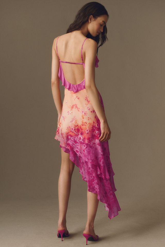 BHLDN Asymmetric Ruffle Midi Slip Dress #1