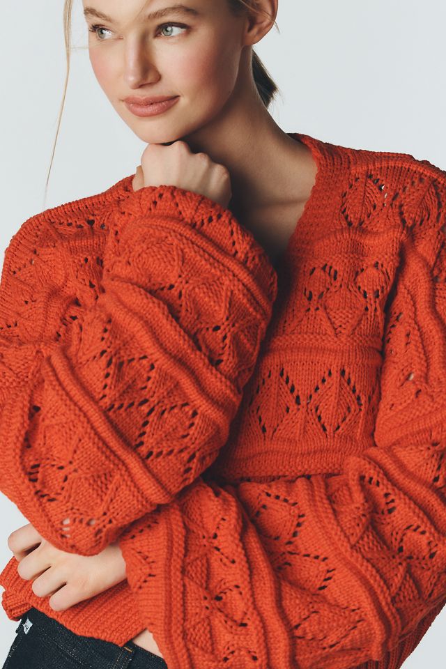 MARKAWARE マーカ ネップ 厚手 ニット シープスキン 肘当て 2 橙色 Maeve Chunky Tape Yarn Cardigan Sweater | Anthropologie
