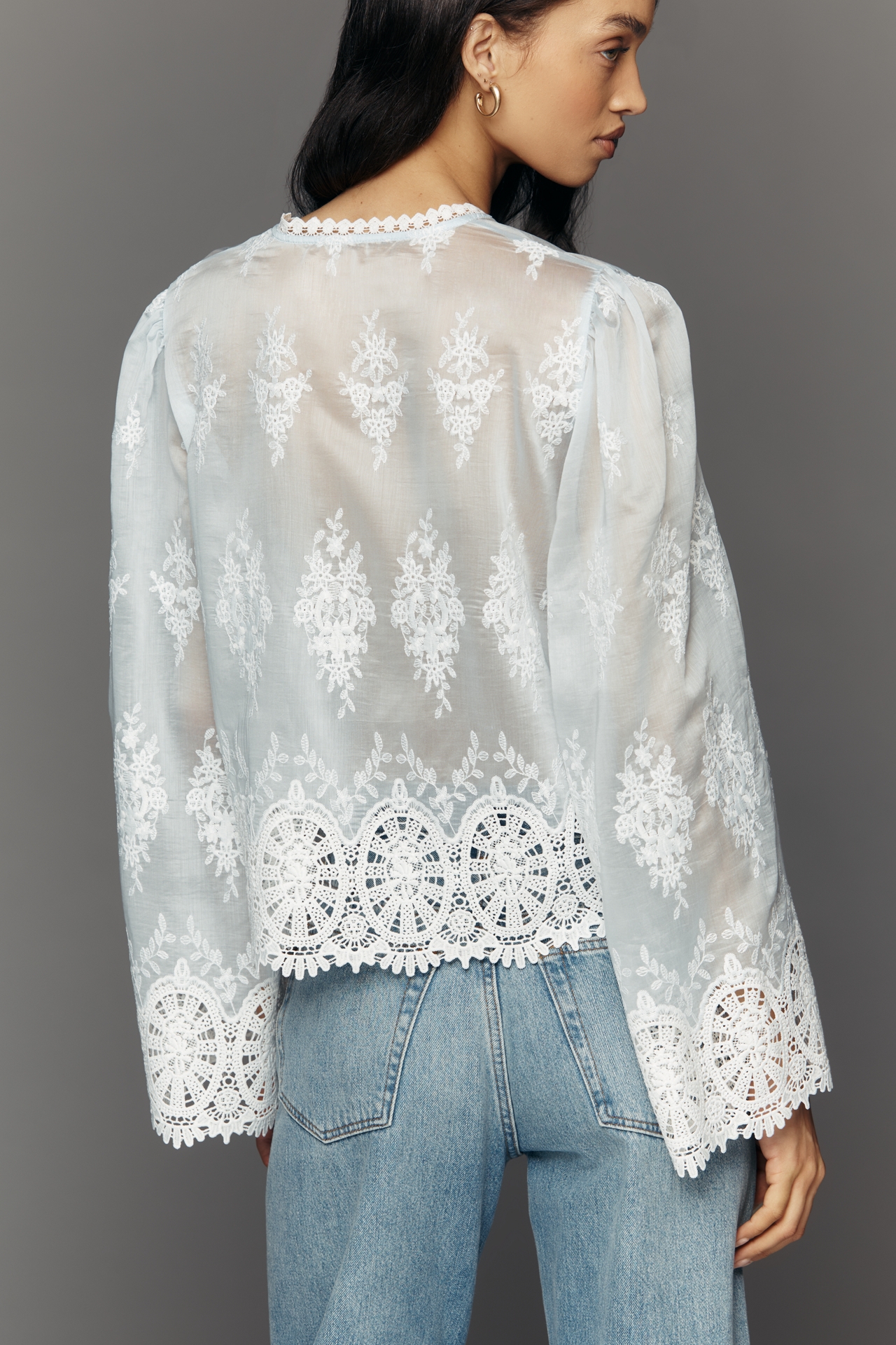 By Anthropologie Tie-Front Lace Top