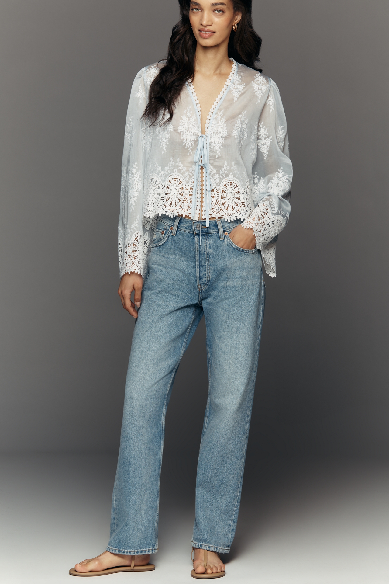 By Anthropologie Tie-Front Lace Top