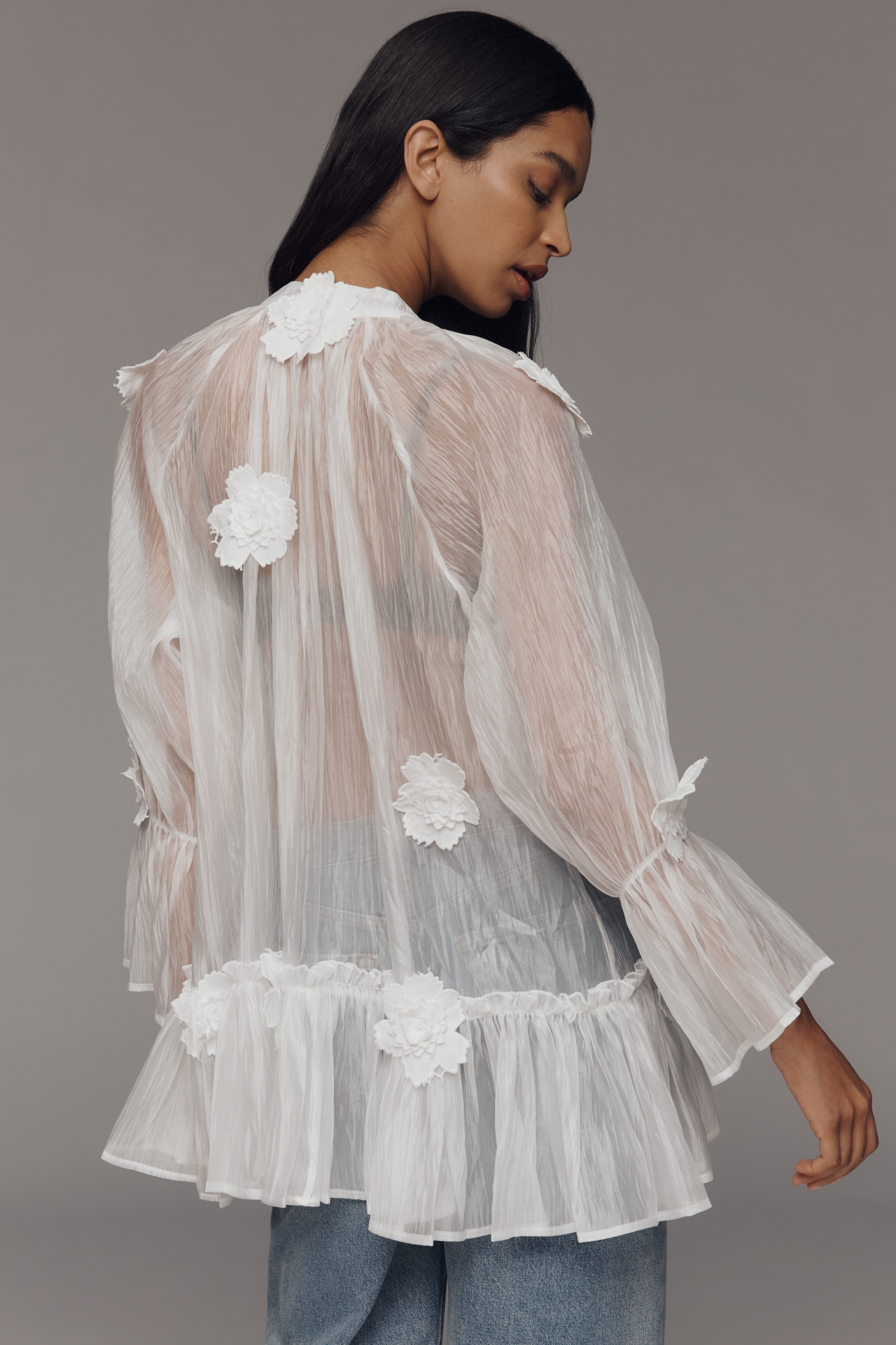 By Anthropologie Sheer Floral Tunic