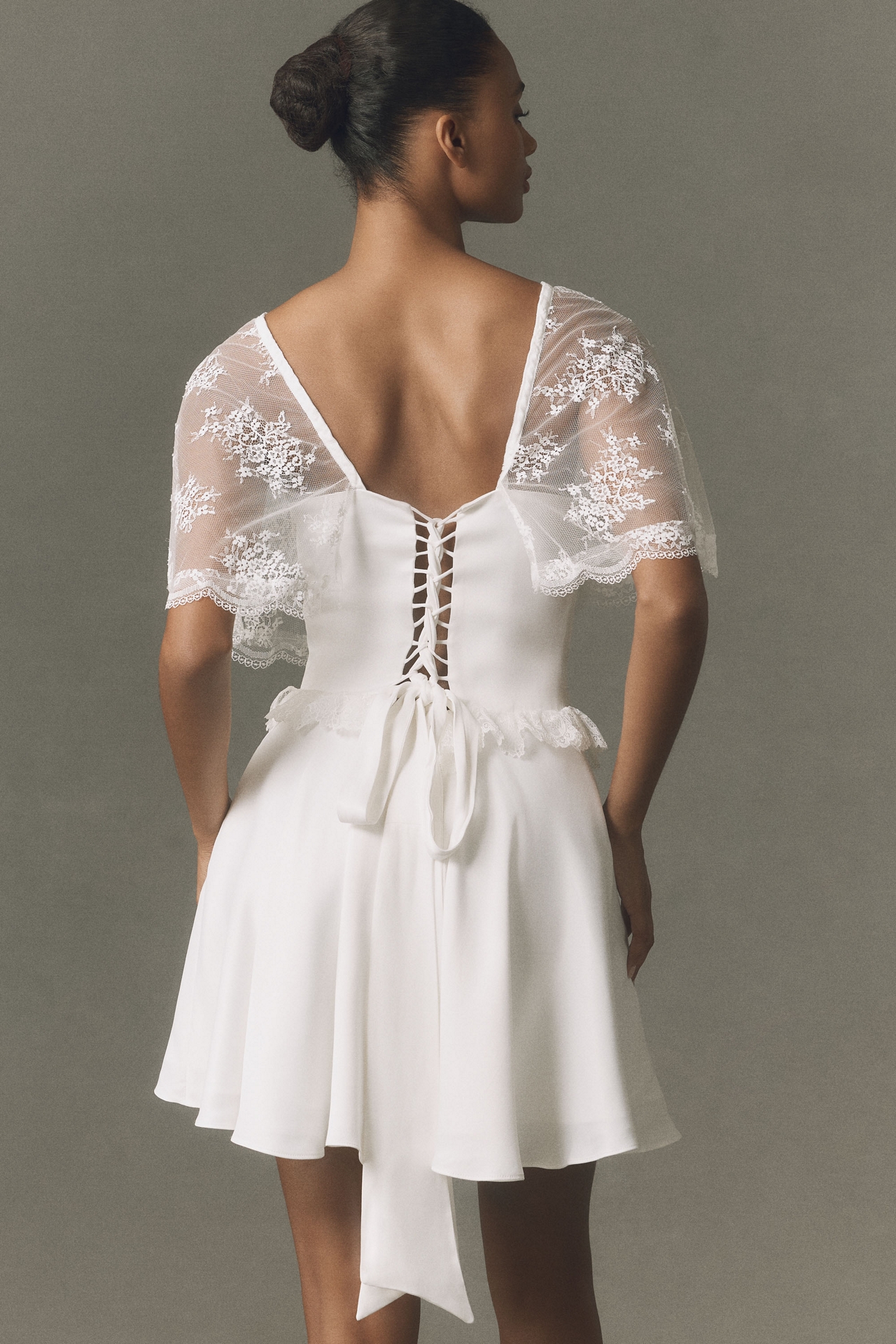 BHLDN Lace Flutter Sleeve Mini Dress