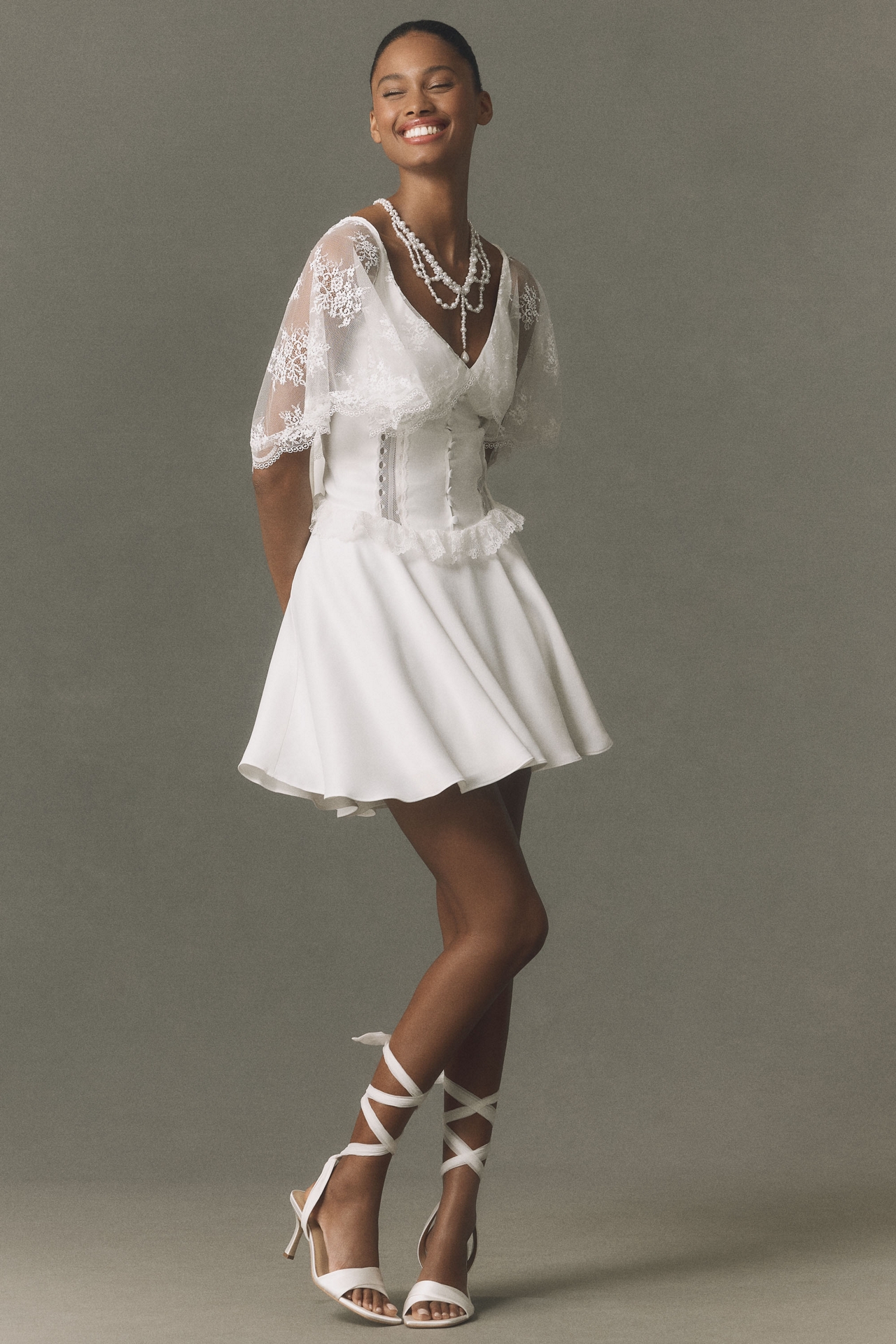 BHLDN Lace Flutter Sleeve Mini Dress