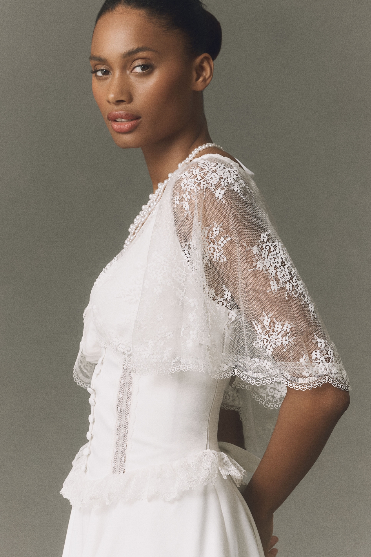 BHLDN Lace Flutter Sleeve Mini Dress