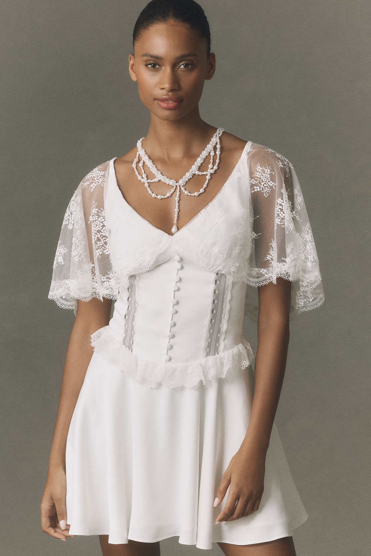 BHLDN Lace Flutter Sleeve Mini Dress