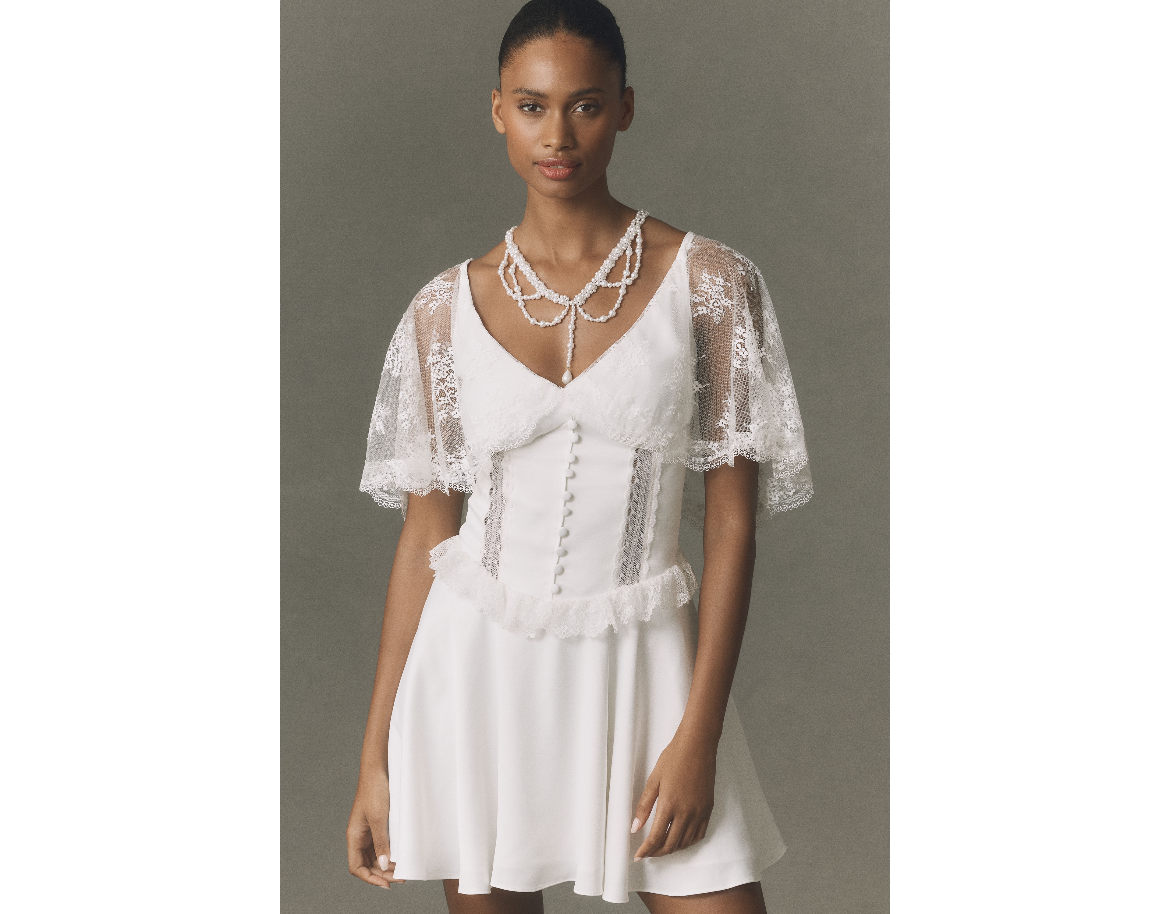 BHLDN Lace Flutter Sleeve Mini Dress