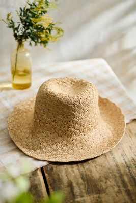Scalloped Raffia Bucket Hat