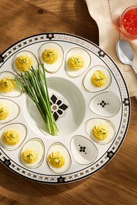 Bistro Tile Stoneware 24k Gold Accent Deviled Egg Platter