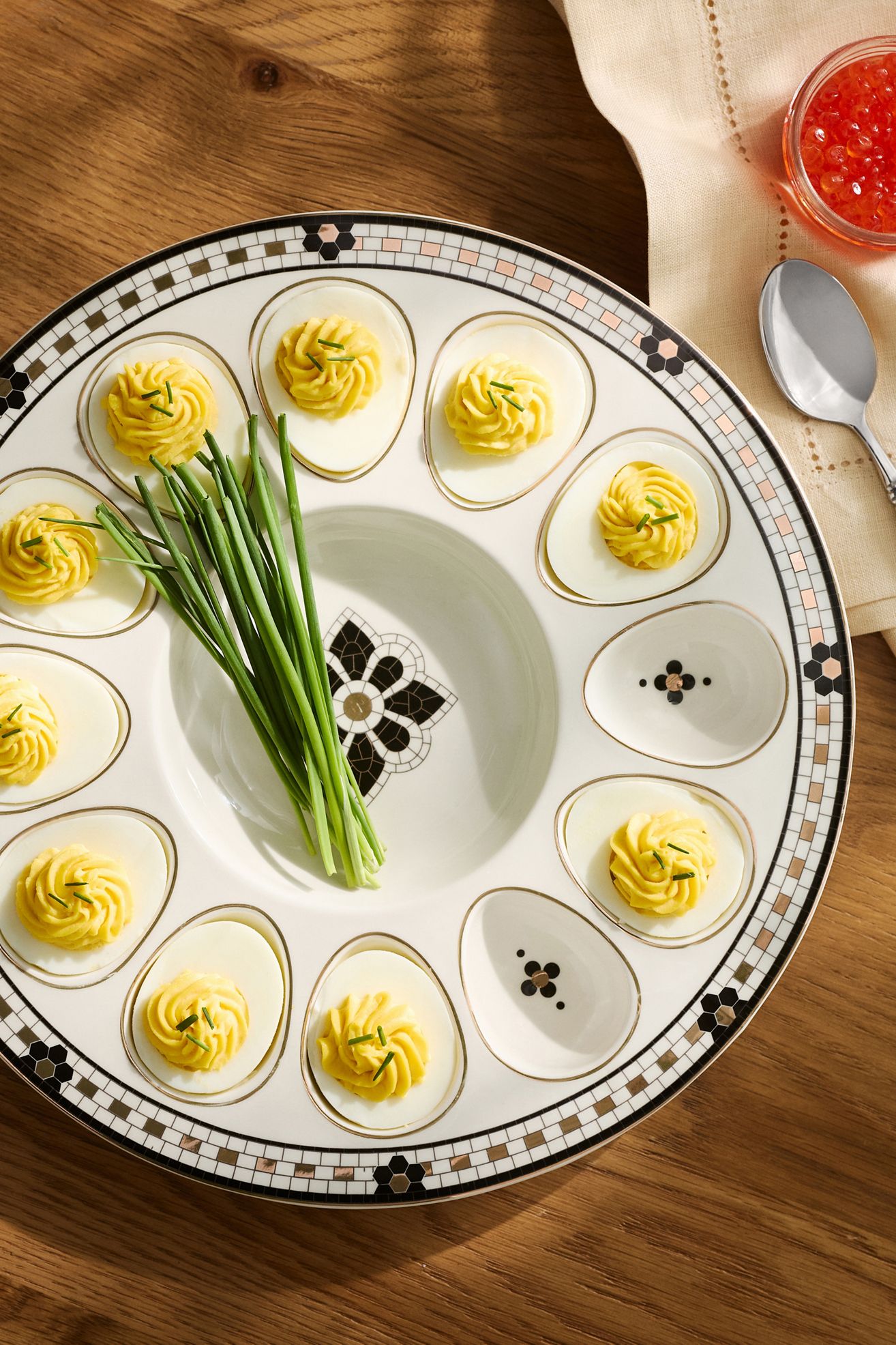 Bistro Tile Stoneware 24k Gold Accent Deviled Egg Platter - Black & White Pattern, One Size