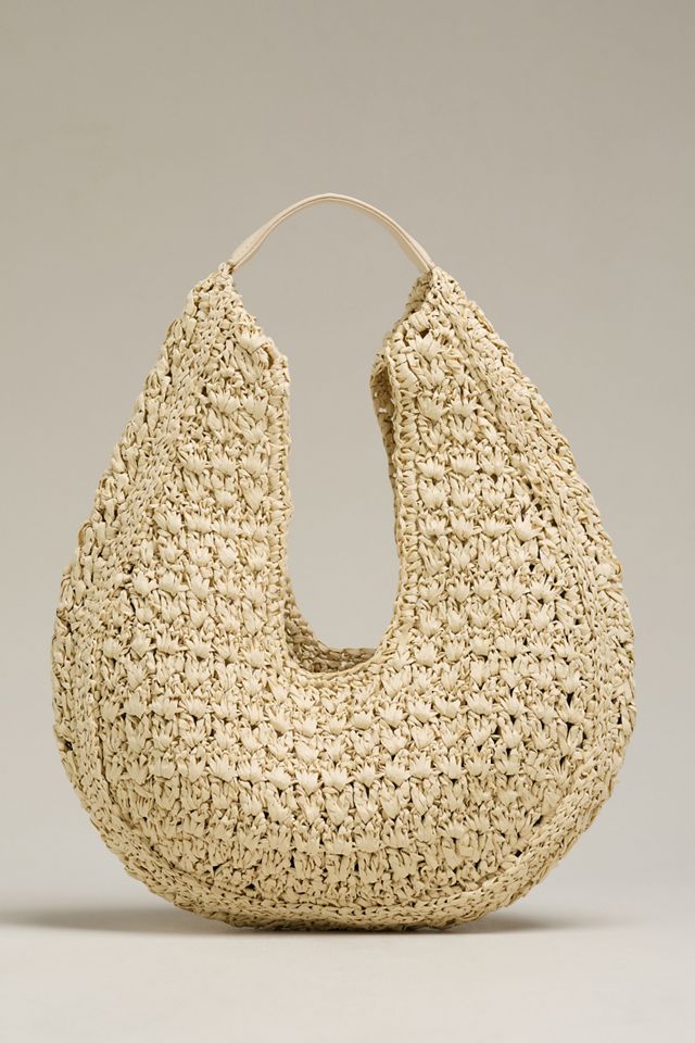 By Anthropologie Large Raffia Slouchy U-Shaped Bag #1