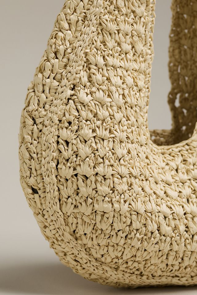By Anthropologie Large Raffia Slouchy U-Shaped Bag #2