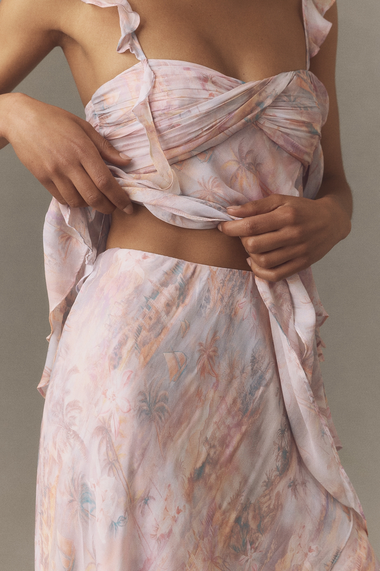 BHLDN Ruffle Chiffon Midi Dress