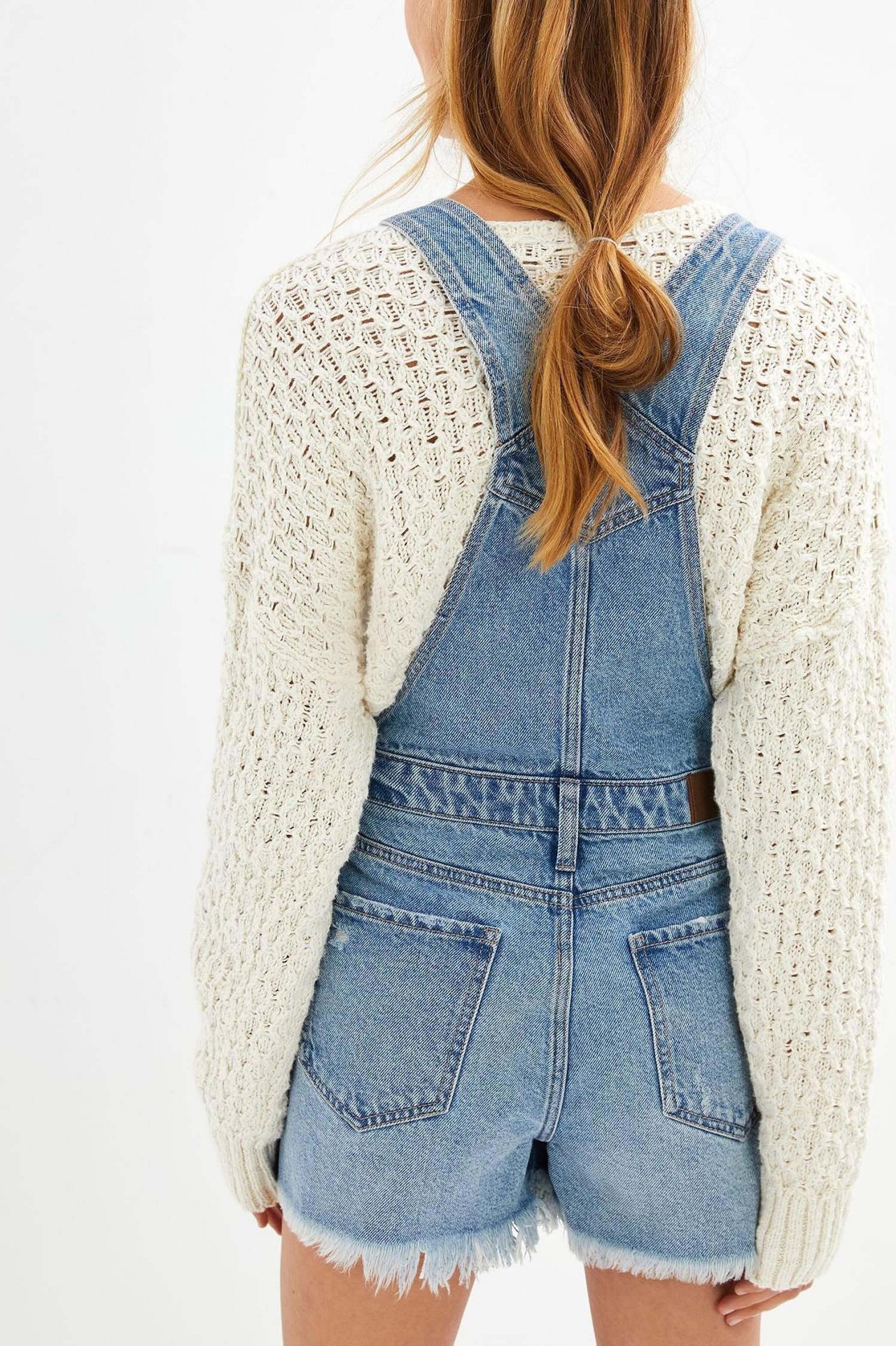Hidden Jeans Frayed Denim Short Overalls