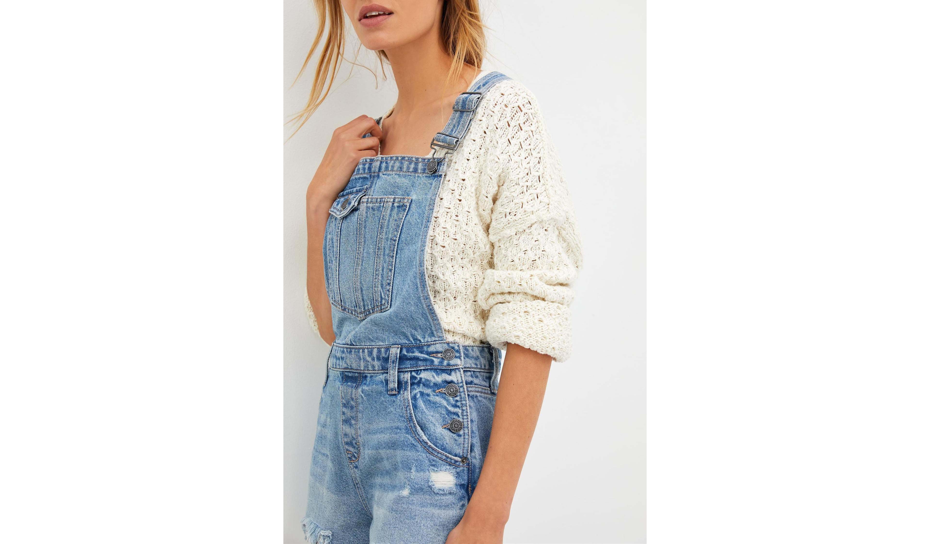Hidden Jeans Frayed Denim Short Overalls