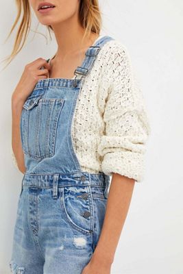 Hidden Jeans Frayed Denim Short Overalls