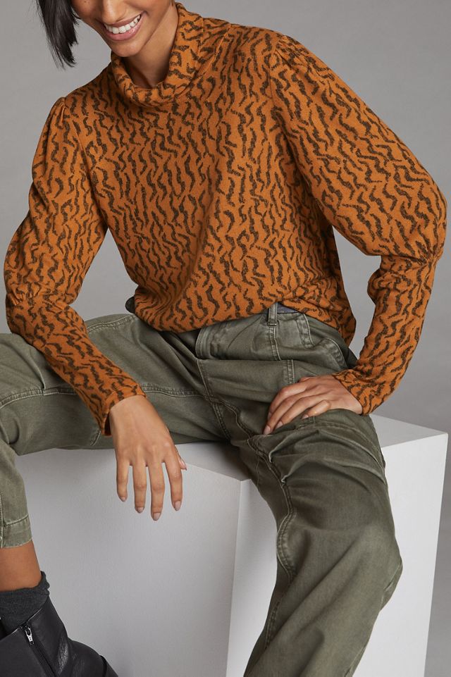 Puff-Sleeved Turtleneck Top #3