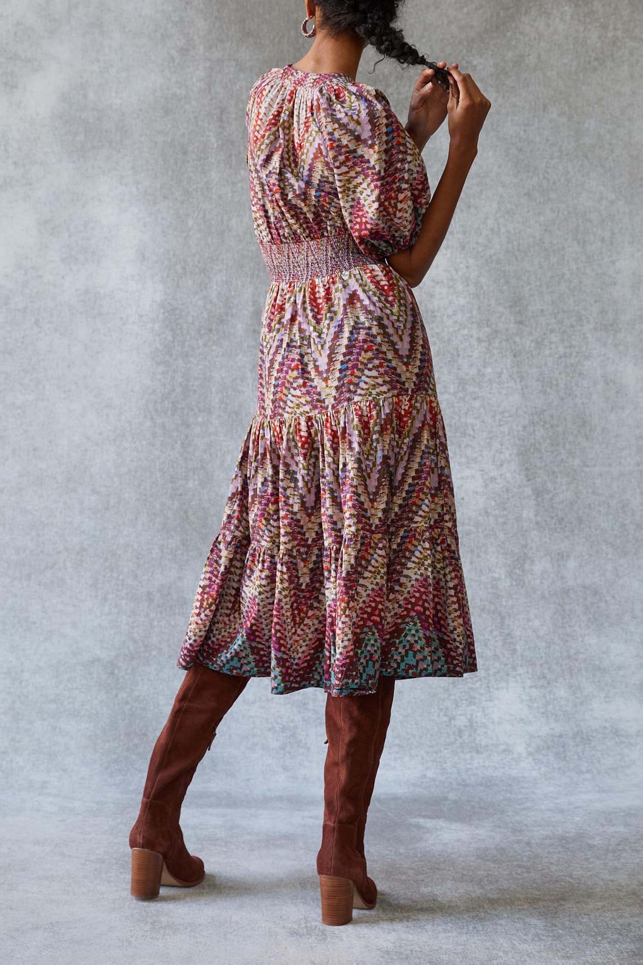 Conditions Apply Printed Puff-Sleeved Midi Dress