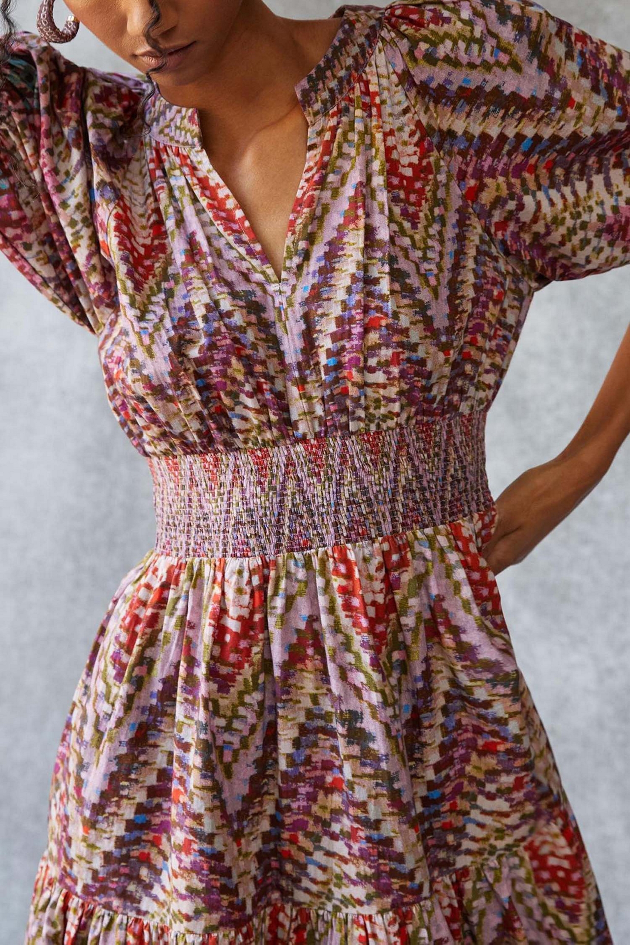 Conditions Apply Printed Puff-Sleeved Midi Dress