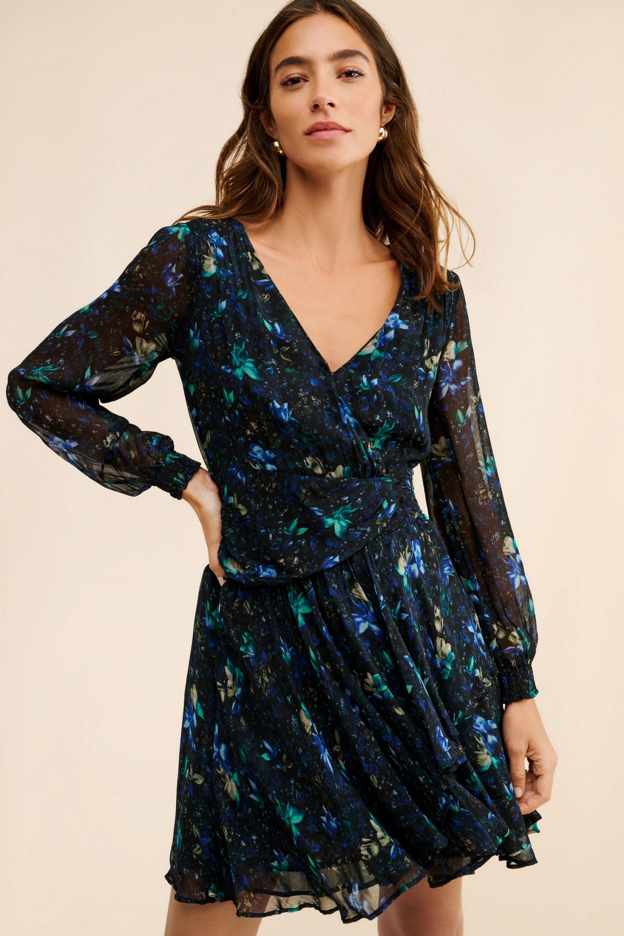 Ruched Floral Mini Dress