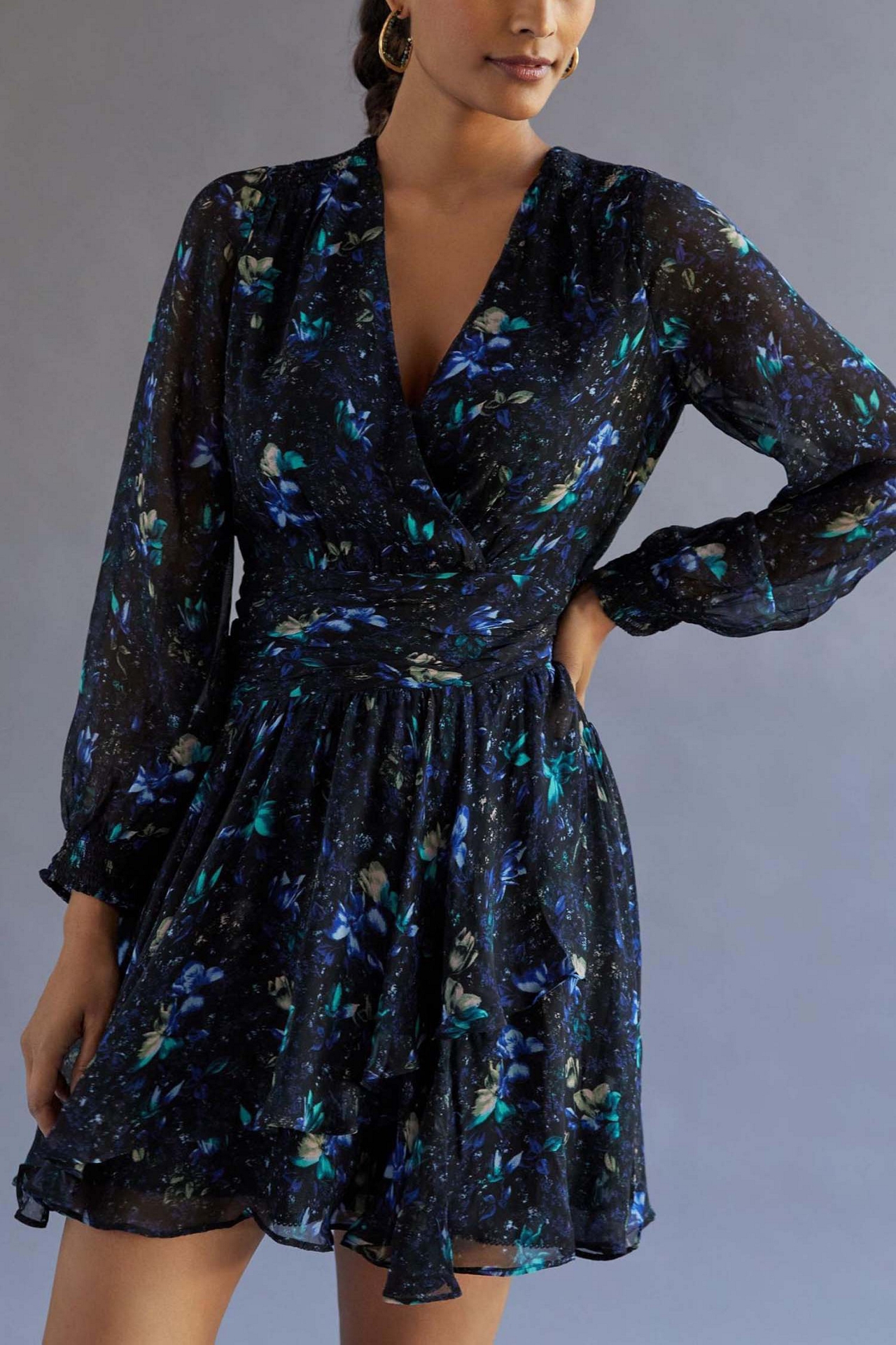 Ruched Floral Mini Dress