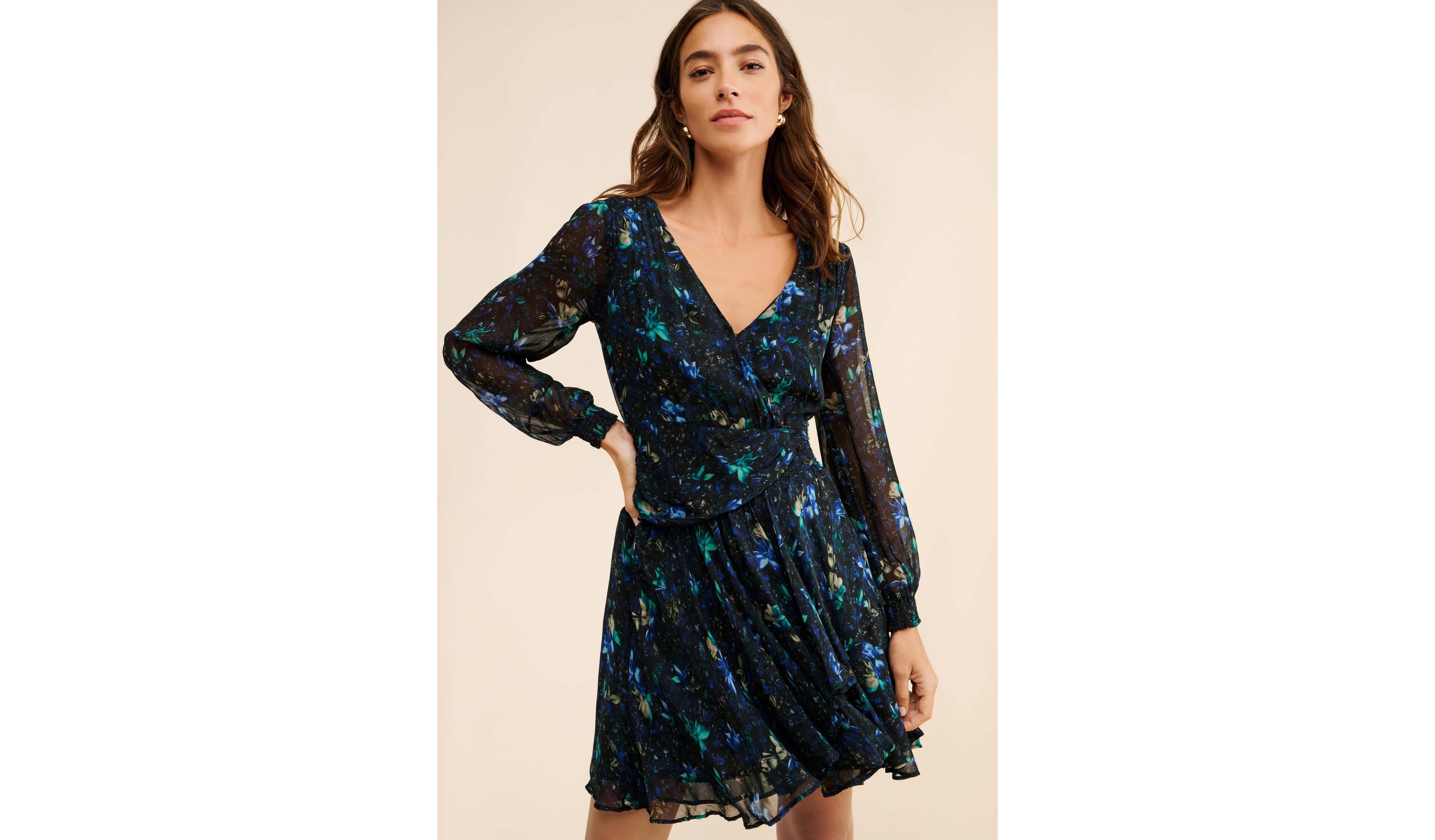 Ruched Floral Mini Dress