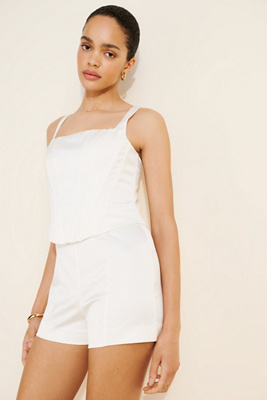 Mare Mare Satin Sleeveless Square-Neck Corset Romper | Anthropologie